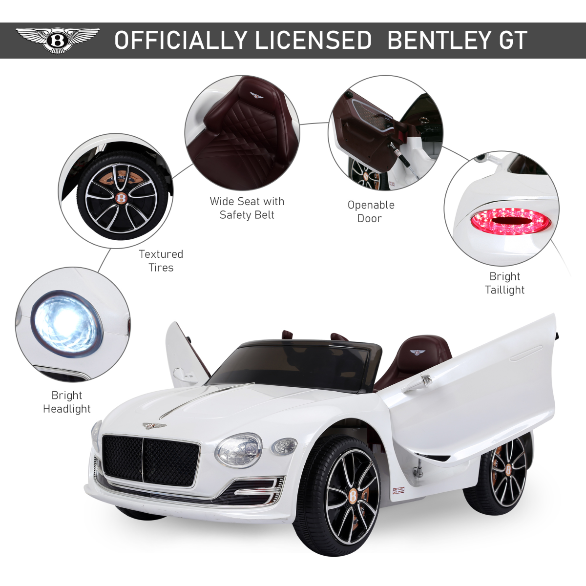 Kids Licensed Bentley EXP12 Car 12V w/ Parent Remote - White
