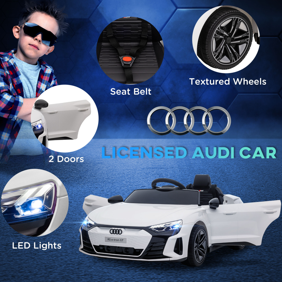 Kids Licensed Audi RS e-tron GT Car 12V w/ Parent Remote - White