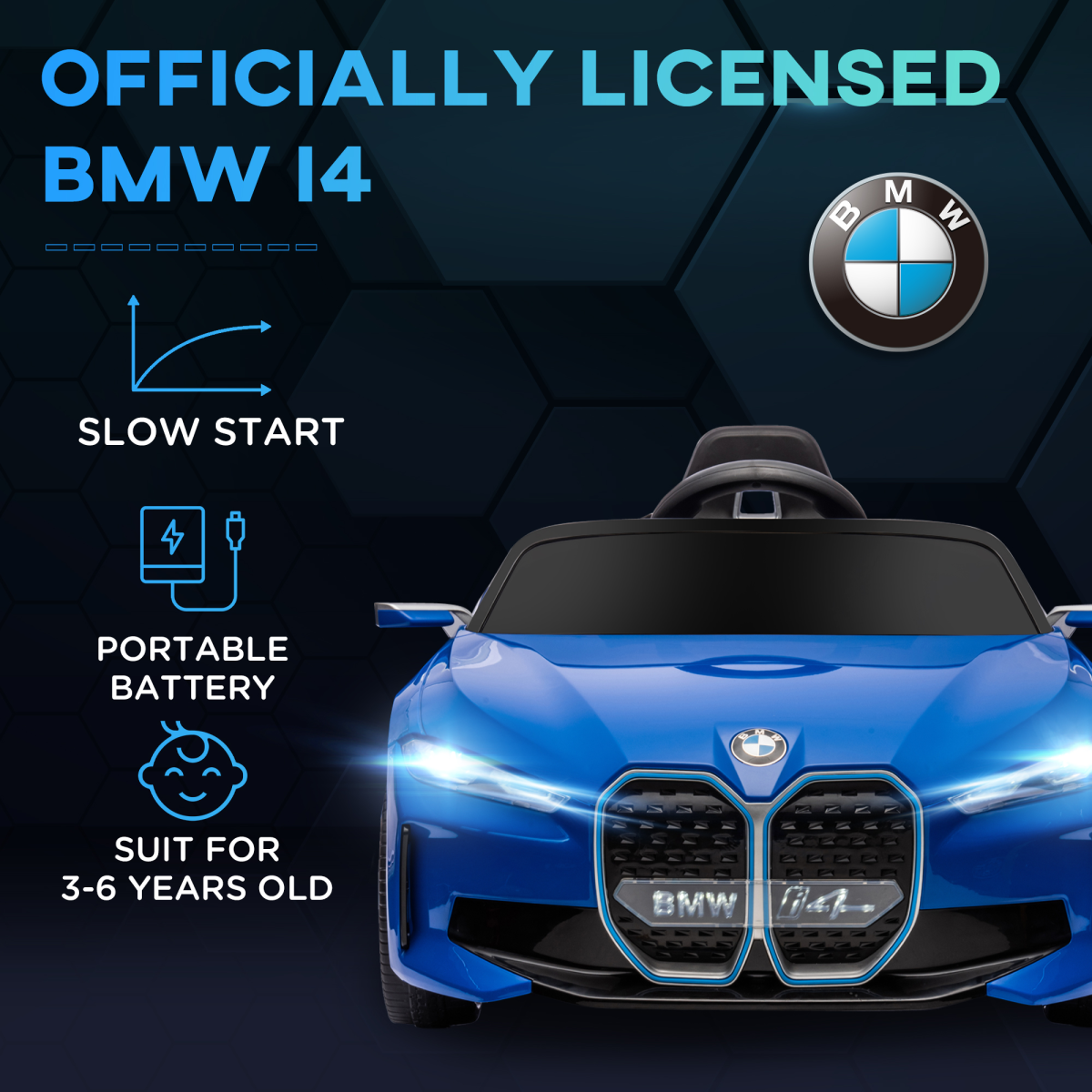 Kids Licensed BMW i4 Car 12V w/ Parent Remote - Blue