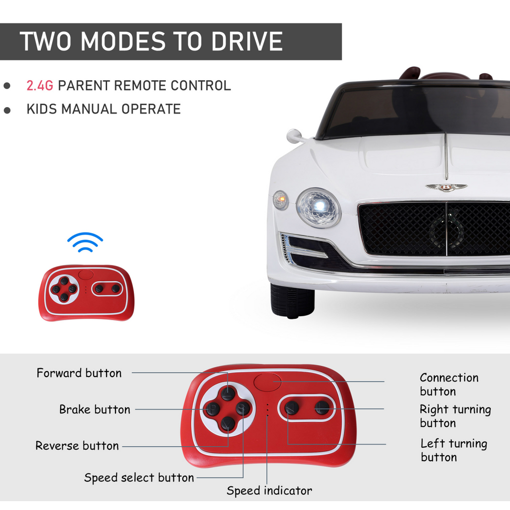 Kids Licensed Bentley EXP12 Car 12V w/ Parent Remote - White