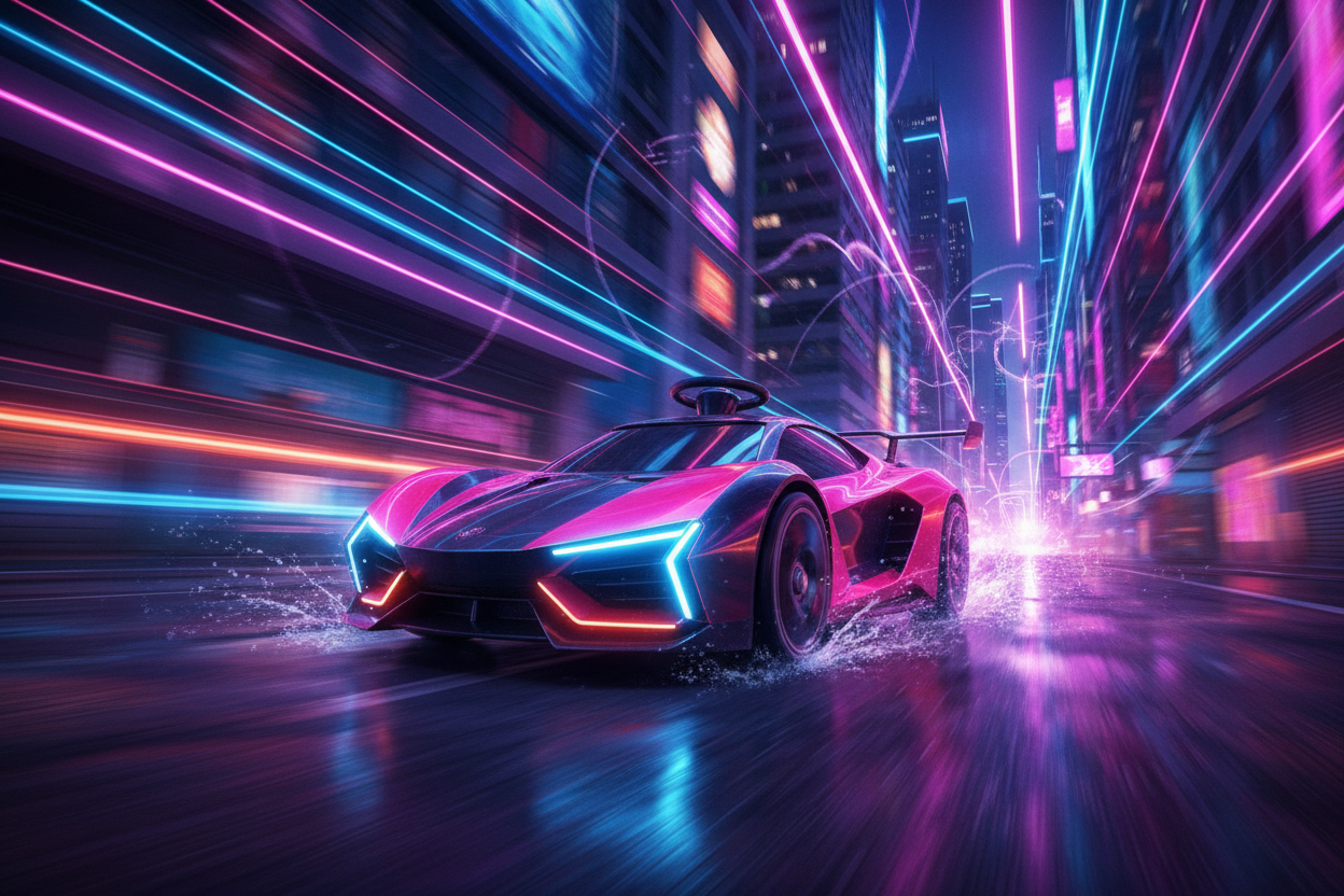 ride on toy in action on neon background (need for speed underground style) without any texts